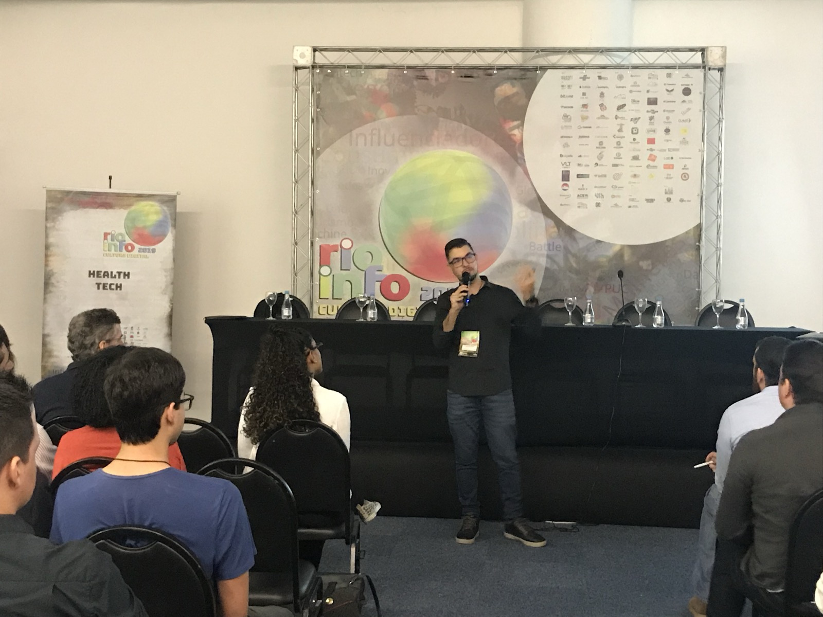Eric Gallardo speaking about Innovation challenges in the pharmaceutical industry in Rio de Janeiro, Brazil